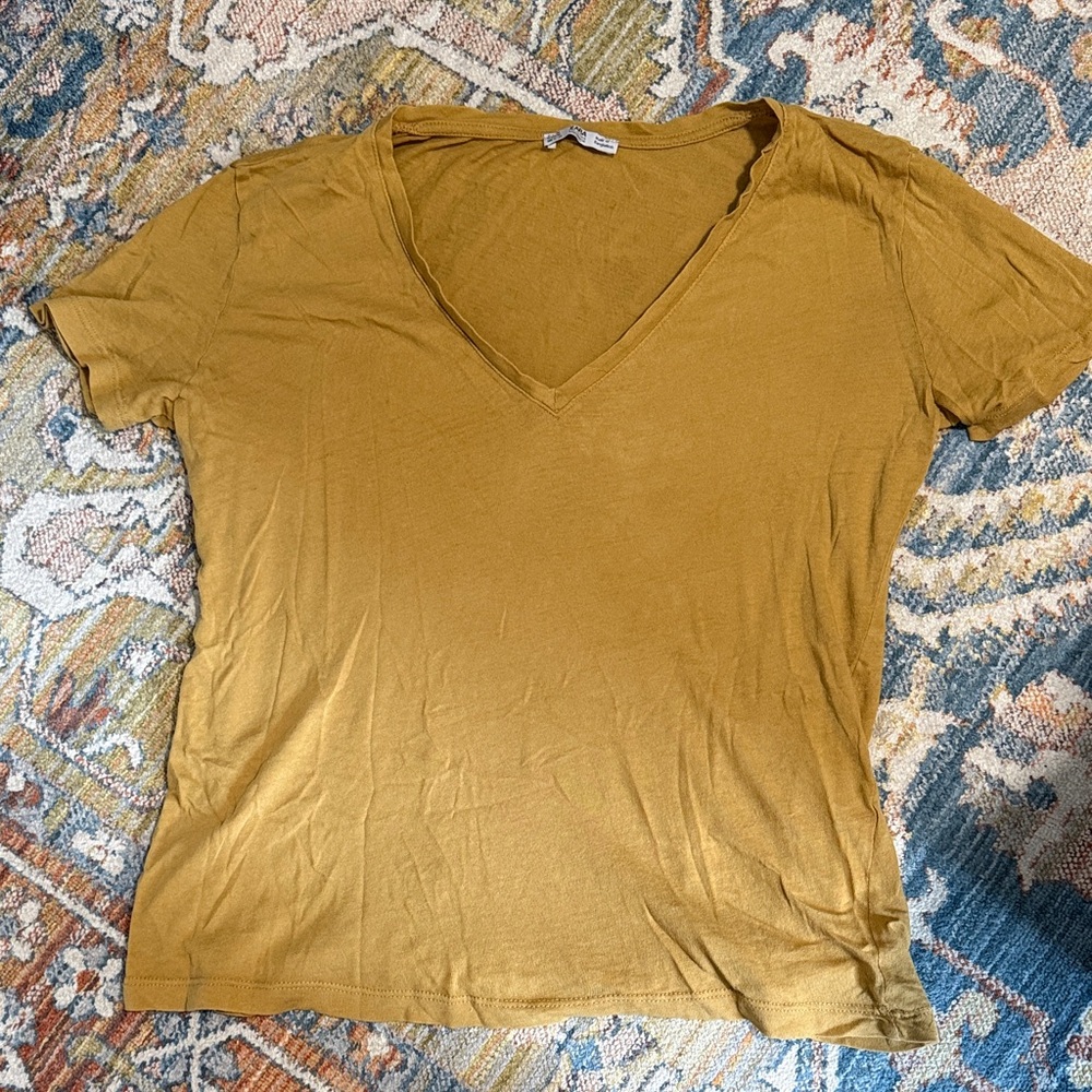 Zara V-Neck Super Soft Tee in Mustard